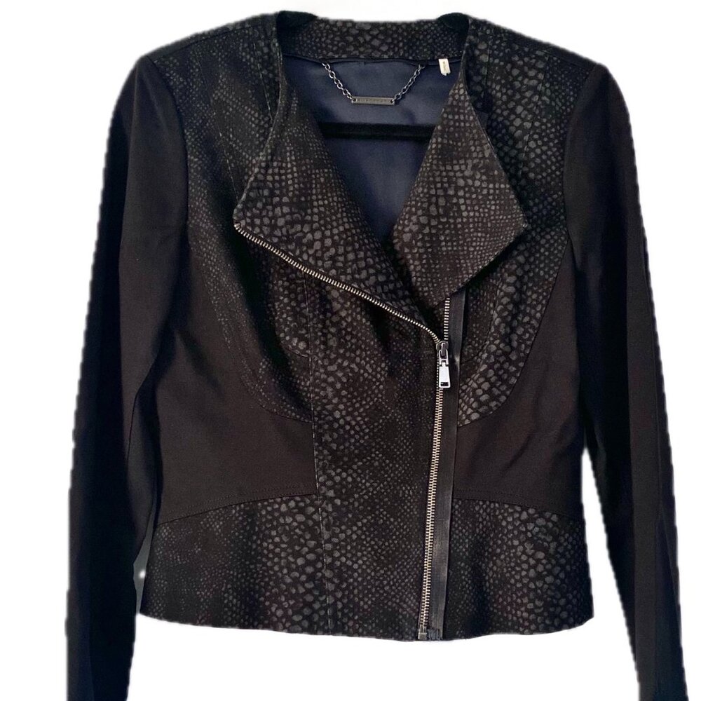 Elie Tahari Python Pattern Suede Moto Jacket Asymmetric Zip in Black Women's M - Picture 12 of 12